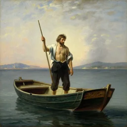 painting of christopher lloyd as a fisherman on a small boat by bouguereau