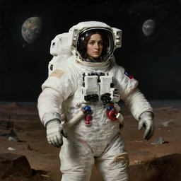 surreal portrait of beautiful astronaut in wastelands on exoplanet by hieronymus bosch, lucid dream - like heavy atmosphere, baroque painting, harsh flash photo, perfect composition, detailed octane render trending on artstation, 8 k artistic photography, volumetric cinematic perfect light, chiaroscuro, masterpiece, raphael, caravaggio, beksinski, rutkowski, beeple