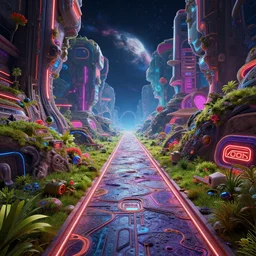 A path to another world in the space age, highly detail, digital art, trending on artstation, unreal engine 5, render, vibrant