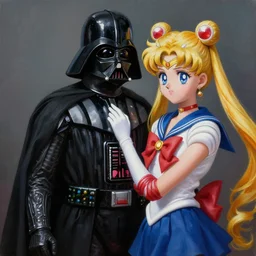 darth vader going on a date with sailor moon, painting, picture, realistic, 3 d, render, high quality, detailed, trending on artstation, cinematic lighting, matte digital painting, intricate