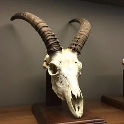 bones of an antelope taxidermy display, museum detailed photo