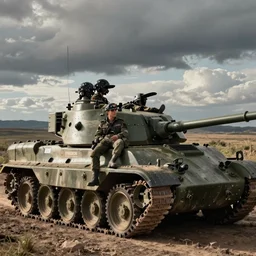 soldiers relaxing on a tank, cinematography by Roger Deakins