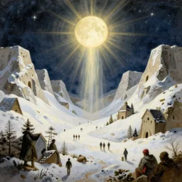 time landscape without _ people no _ people stars snow architecture detailed illustration surrealism by dariusz klimczak pieter bruegel