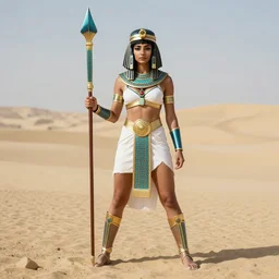 full body photo of a female Egyptian warrior with weapons