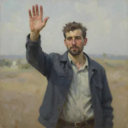 oil painting of a man waving goodbye