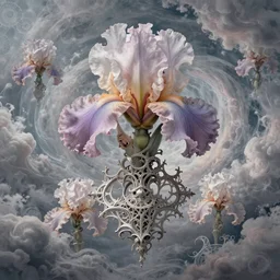 divine chaos engine by karol bak and ruan jia and vincent van gogh, desaturated moody pastel colors, iris van herpen visionary dreamscape, symbolist, james jean spiraling clouds, imagination, daydreams and nightmares, otherworldly, ethereal, fractal lace, ornate gothic organic filigree, 1 5 0 mm, jean delville