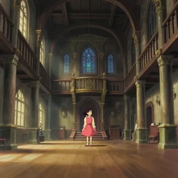 inside the castle halls, studio ghibli style, high octane filter, 8k, beautiful lighting, soft details, detailed anime art