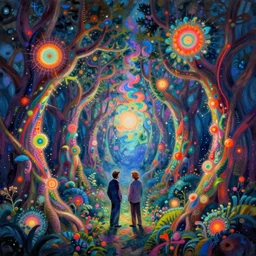 a colourful digital painting of a glowing fractal forest by greg rutkowski, thomas kinkade and Julius Horsthuis. Trending on artstation. Trending on deviantart.
