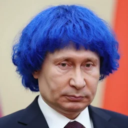 valdimir putin wearing a blue hair wig