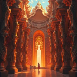 the gates of heaven, beautiful delicacy, flowing architecture, repeating patterns, tim hildebrandt, wayne barlowe, bruce pennington, donato giancola, trending on artstation, cinematic composition, beautiful lighting, hyper detailed, 8 k, oil on canvas