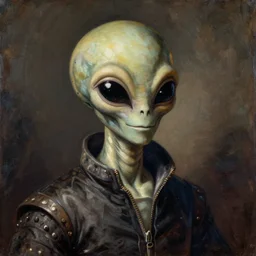 alien wearing a suit portrait painting by Leonardo da Vinci