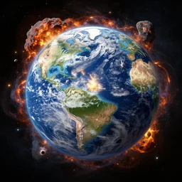 cosmic explosion destroying earth, concept art, trending on artstation, wlop, ross draws, digital painting, mixed media, intricate details,