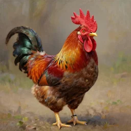 oil painting of happy rooster ultra realism