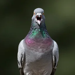 portrait of a pigeon, screaming, bold natural colors, national geographic photography, masterpiece, 8 k, raw, unedited, symmetrical balance