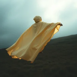 a floating cloak blown by the wind