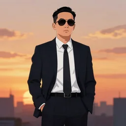 mob boss. sunset background, concept art, 4k