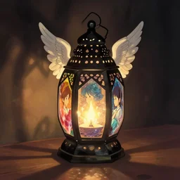turkish lantern, fanoos, low light, the light from the lamp is in the shape of an angel. trending on pixiv fanbox, painted by greg rutkowski makoto shinkai takashi takeuchi studio ghibli