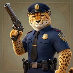 digital painting of cheetah with high detail, in policeman suit with massive gun in the hand, zootopia stile, furry, realistic, warrior, concept art, artstation trending, cgsociety, octane render, unreal engine 5, stunning detail, works by artgerm, greg rutkowski and alphonse mucha, 8 k uhd