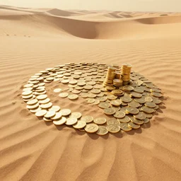 digital matte painting dunes made of gold coins