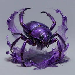 splash art for a league of legends character who is a monster from the void, the monster has 4 legs, is inspired by a beetle, is purple, and makes enemies hallucinate