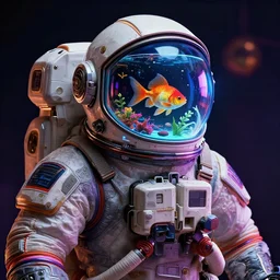 cyberpunk astronauts, and the helmet is a fish tank, hyper detailed, colorful palette, masterpiece, ornate dark, suehiro moaruo, katsuhiro otomo, shintaro kago, cgsociety, octane render, ambient light