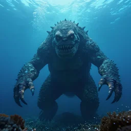 a huge monster, underwater, open ocean, thalassaphobia