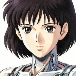 cyborg woman painted in miyazaki color style drawn by tsutomu nihei, high detail, intricate linework, sharp, smooth face, china doll face, high detail, manga and anime