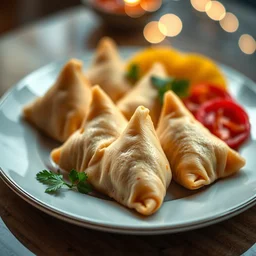 a photo of a plate containing samosa, highly detailed, trending on artstation, bokeh, 9 0 mm, f / 1. 4