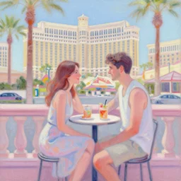 pastel painting of a couple on a date in Vegas
