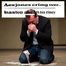 “ alex jones on his knees crying over having lost all his money ”