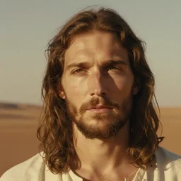 close up portrait of jesus christ on a mars beach, kodak gold