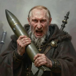 old vladimir putin as a angry god of death and war, very detailed, screaming, very old, holding an cruise missile. artwork by artgerm, centered face shot, wide angle, fantasy, highly detailed, digital painting, artstation, smooth, sharp focus, art by thomas kinkade and h. r. giger and tyler edlin