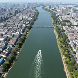 birdseye view of electric river, highly detailed, aerial view