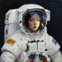 abstract painting of a female astronaut by harumi hironaka