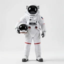 armored astronaut holding helmet, studio photography, full body, standing, isolated on a pure white background, centered, whole figure in frame, sharp focus, studio lighting
