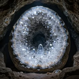 beautiful crystal geode in a cavern, landscape, alex ross, eddie mendoza, raphael lacoste, sebastian ludke, concept art, matte painting, highly detailed, rule of thirds, dynamic lighting, cinematic, realism, realistic, photo real, detailed, magnificiant landscape, denoised, centerd