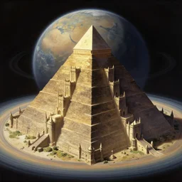 giant pyramid castle above ringed planet, science-fiction, beautiful matte painting, frank frazetta, james gurney, unreal engine, artstation