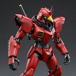 red kon - dam with beetle pincers for a chin gunpla spiked and long studded droid helmet, akira - style artistically anthropomorphic black bird head. cloaked hood down, dynamic pose. science fiction, portrait by donato giancola and greg rutkowski and wayne. highly detailed. rendered in 3 0 0 0 cycles. top all time r / imaginarycyberpunk.
