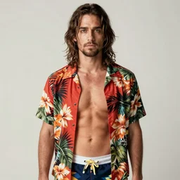 Morbius The Living Vampire (Jared Leto) wearing a Hawaiian shirt and swim trunks
