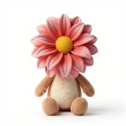plush toy dahlia, clean 3d render, full body, isolated on a pure white background, centered, entire subject in frame, sharp focus, soft studio lighting