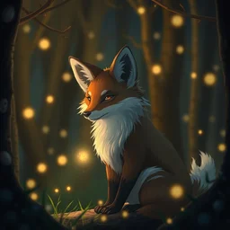 a medieval anthropomorphic fox in a forest at night with fireflies, trending on artstation, furry art, by kawacy, night lighting, digital art, dreamy, bokeh