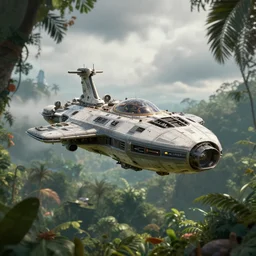 spaceship in the jungle, cinematic keyframe, avatar, cloudy day, ue 5, octane render, by dilan cole, wadim kashin, fausto de martini, featured on artstation, sharp focus, ray tracing, artstationhq, cgsociety, 8 k