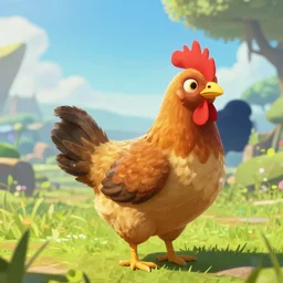 in game footage of a chicken from the legend of zelda breath of the wild, breath of the wild art style.