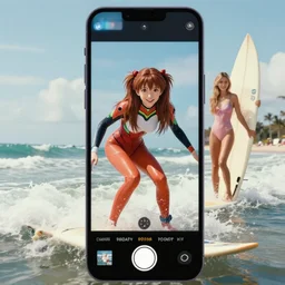 dreamy tiktok iPhone photo of beautiful Nagisa Kaworu from evangelion having fun as a surfer in Florida, 35mm, cinematic, trending on Instagram, Asuka as a surfer model, 8k, 4k