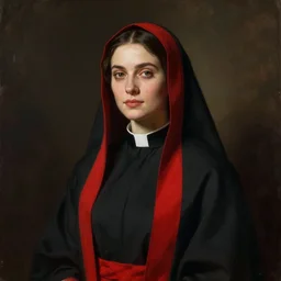 portrait of a priestess, dressed in black and red, by alex ross.