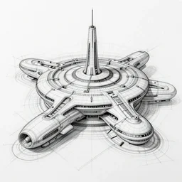 concept art of futurist hub, sketched with pencil, blueprint, hyper detailed, intricate lines drawing, handmade