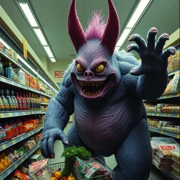 scary monster big chungus in a grocery store, vhs, horro
