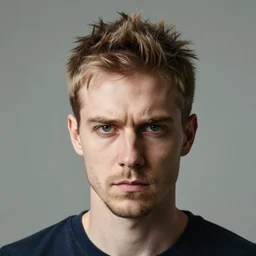 a very serious man with a very silly haircut