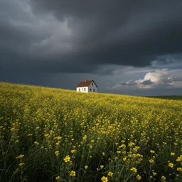 small house in the flower field