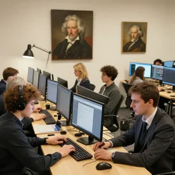 Several people are typing on their computers by james gurney and Caspar David Friedrich and Leonid Afremov